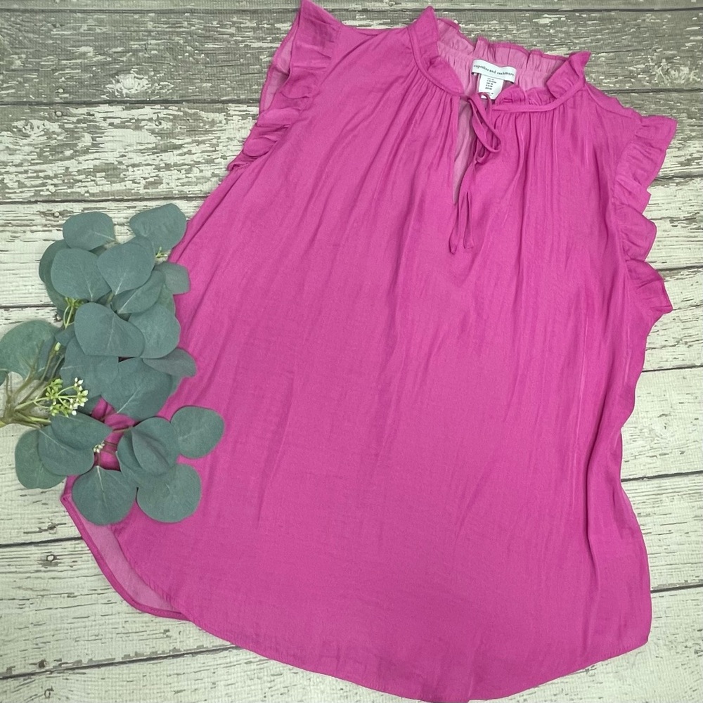 Cupcake and Cashmere Ruffled Trim Tie Neck Top